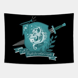 Dog crest, fight for what's right - Teal Tapestry