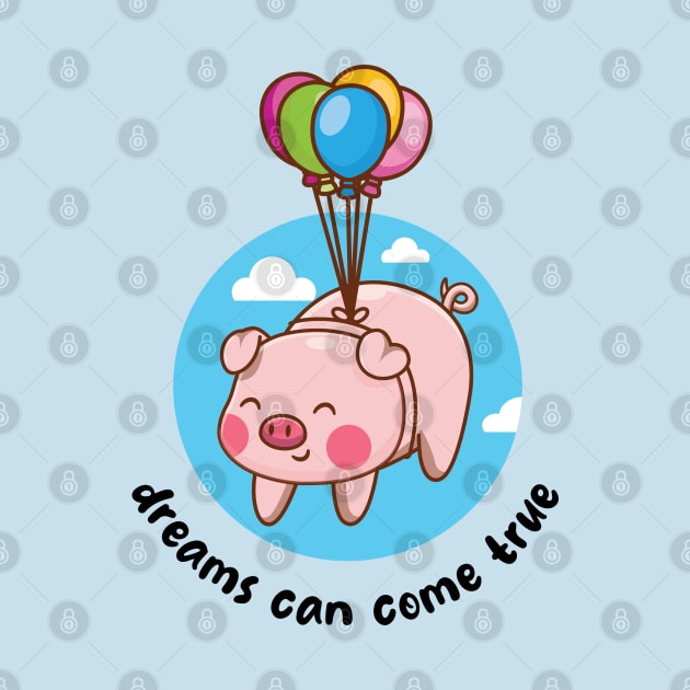 Dreams can come true flying pig (on light  colors) by Messy Nessie