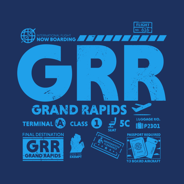 Vintage Grand Rapids GRR Airport Code Travel Day Retro Travel Tag Michigan by Now Boarding