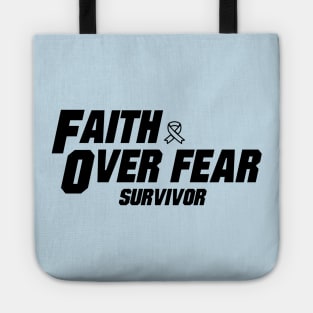 prostate cancer Awareness  light blue ribbon faith over fear survivor Tote