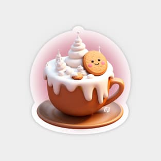 Cute Kawaii cookie in a foamy creamy coffee with Winter Wonderland vibe Magnet