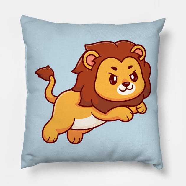 Cute Lion Jumping Cartoon Pillow by Catalyst Labs