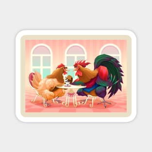 Hen and rooster in a cafè Magnet