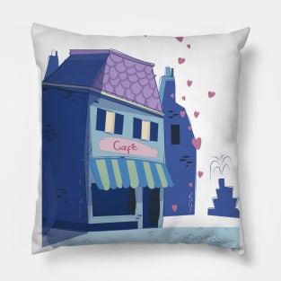 French Cafe Cartoon Pillow