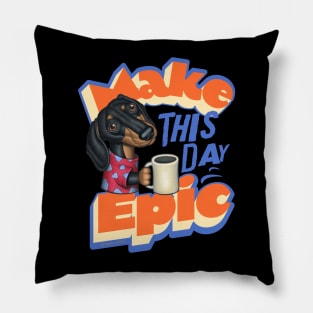 funny morning cute doxie with morning coffee dachshund Pillow