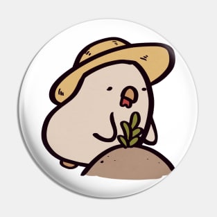 Adorable Chubby Cartoon Chicken Gardener Pin