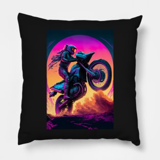 Cyber Future Dirt Bike With Neon Colors Pillow