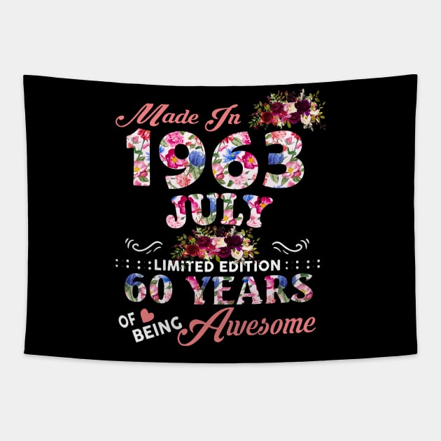 Flower Made In 1963 July 60 Years Of Being Awesome Tapestry by Vintage White Rose Bouquets