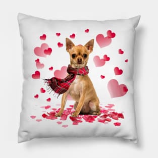 Tan Chihuahua Hearts Love Happy Valentine's Day Pillow