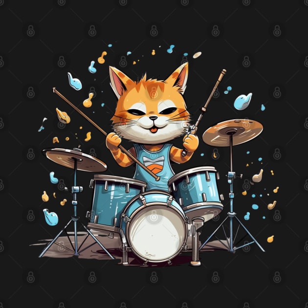 Cool Cat playing on Drums cartoon style by NatashaCuteShop