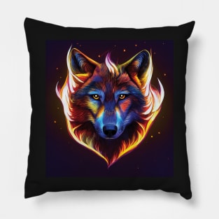 Wolf in Colourful Flames. Bold Striking Image Pillow