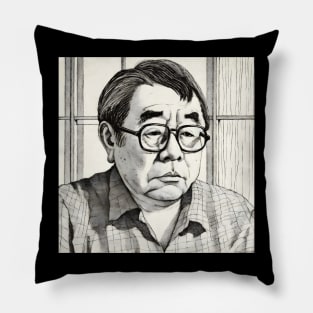 Portrait of old asian man wearing eyeglasses Pillow