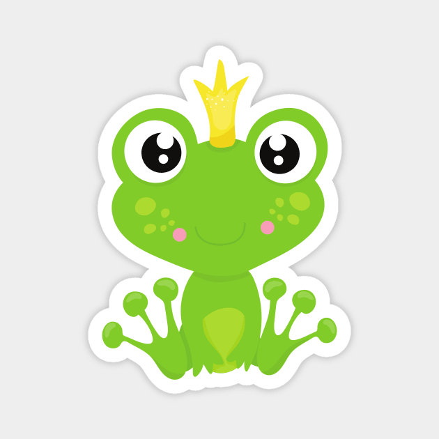 Cute Frog, Green Frog, Frog Prince, Crown Magnet by Jelena Dunčević