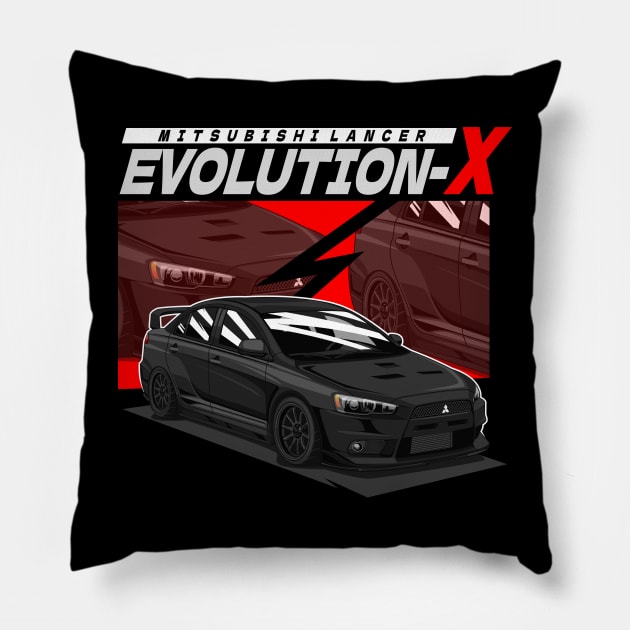 MITSUBISHI LANCER EVOLUTION-X (BLACK) Pillow by HFP_ARTWORK