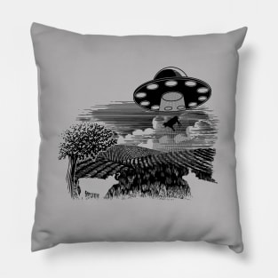 Cownapped Retro Vintage Funny Alien Abduction UFO Conspiracy Pillow