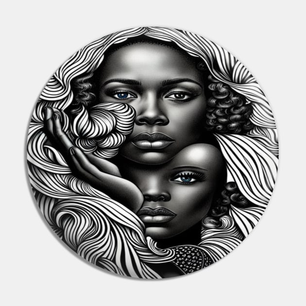 Black & White Abstract African American Women Pin by Cheri Carlisa Designs