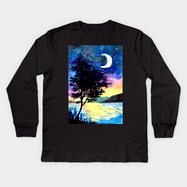 Moon And Stars Above The Lake Moon And Stars Kids Long Sleeve