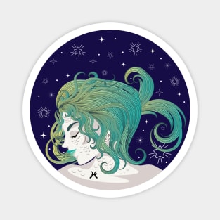 Pisces girl with green hair Magnet