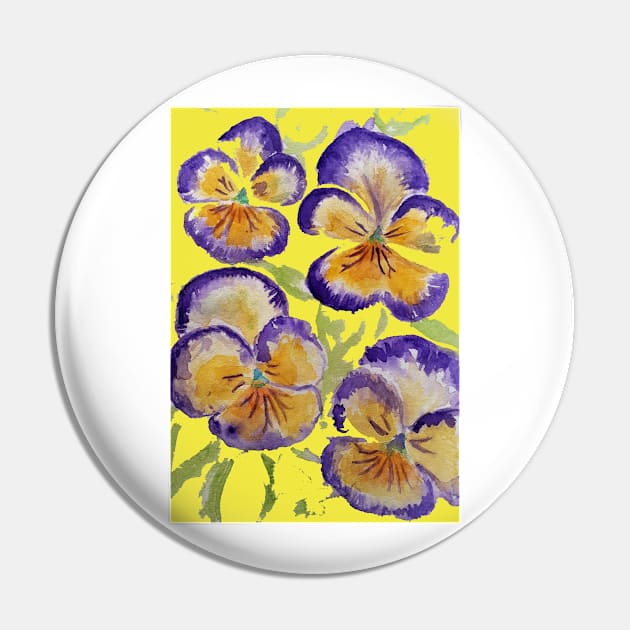 Viola Watercolor Purple Floral Pattern on Yellow Pin by SarahRajkotwala