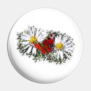 blooming daisies with a butterfly Pin