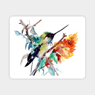 Cute Hummingbird and Orange Flower Magnet