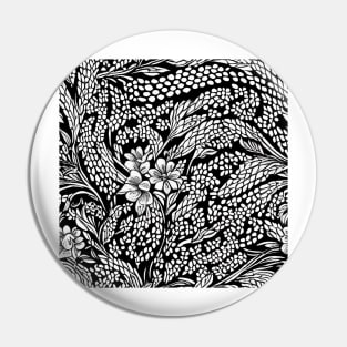 Vintage Floral Cottagecore Romantic Flower Design Black and White Pin