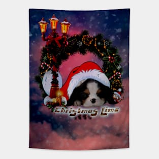 Christmas time cute puppy with bird Tapestry