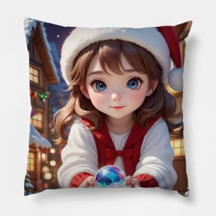Charming Little Girl in Christmas Attire Pillow