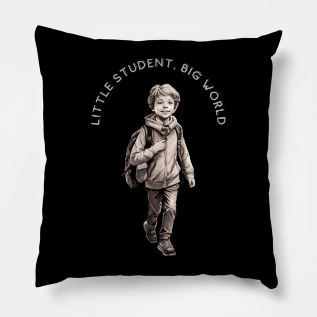 First Day at School. Little Student, Big World Pillow by Joyful Prints