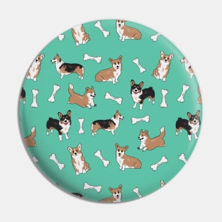 Cute Corgi pattern - green Pin