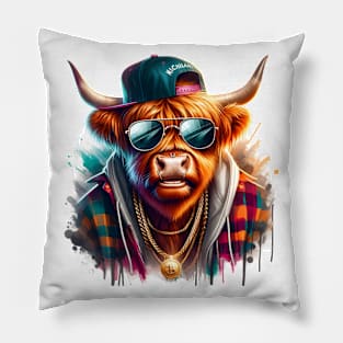 Hip Hop Highland Cow Pillow