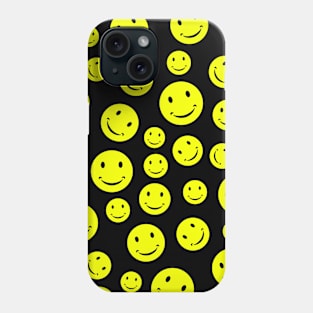 Smiley Face Seamless Pattern on Black Background Phone Case