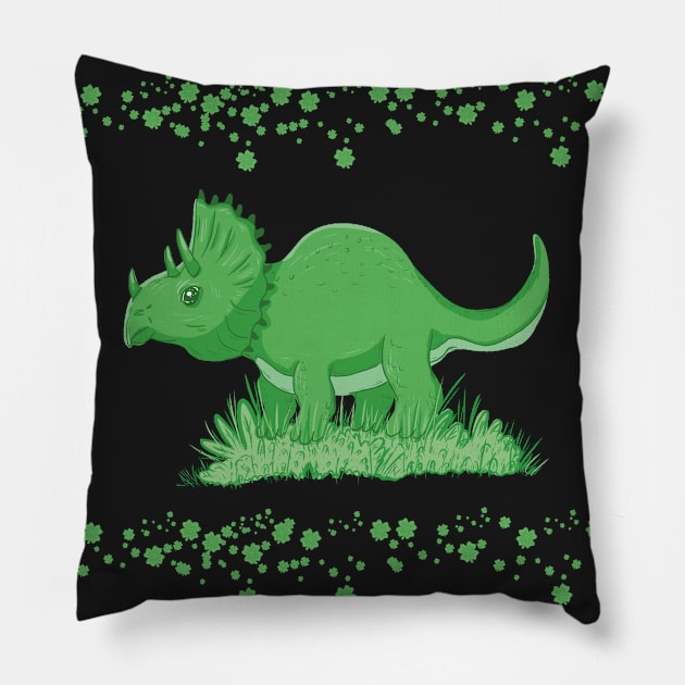 Shamrock dino st patricks day Pillow by Xatutik-Art