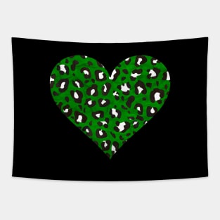 Dark Green, Black and White Leopard Print Heart Tapestry