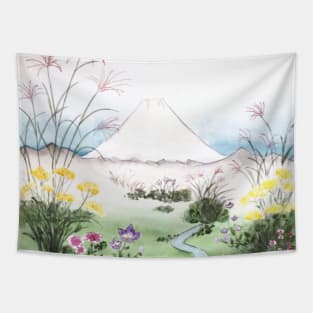 Mount Fuji and wildflowers Japanese woodblock arts Tapestry