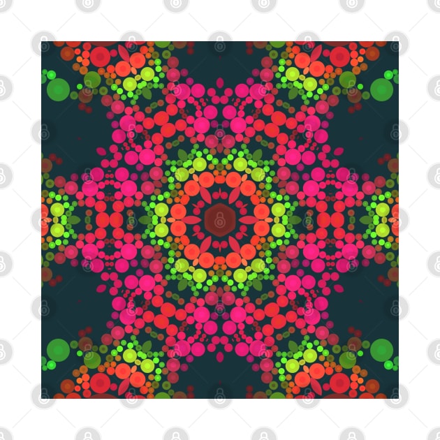 Dot Mandala Flower Pink Green and Red by WormholeOrbital