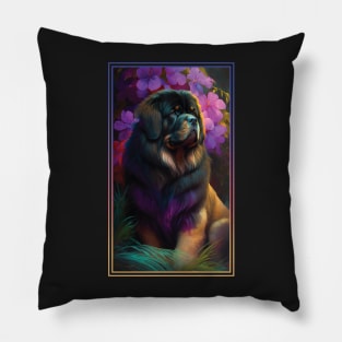 Tibetan Mastiff Dog Vibrant Tropical Flower Tall Digital Oil Painting Portrait Pillow