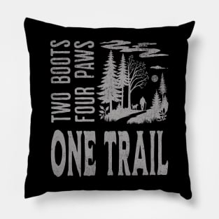 Hiking Trail T-Shirt - Man and Dog Adventure | Outdoors, Nature, Trekking Tee- 2 boots, 4 paws, 1 trail Pillow