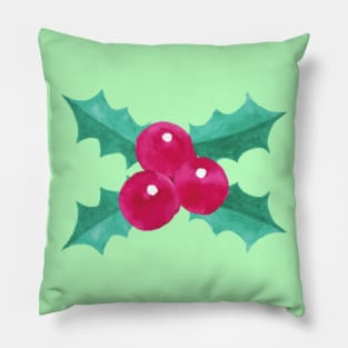 Green Festive Holly Berries Pillow