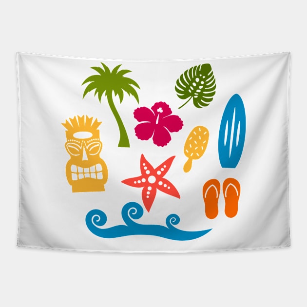 Hawaiian Beach Summer Icons Tapestry by RageRabbit