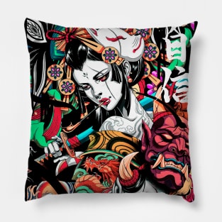 Pop Art Geisha Urban Vaporwave Japanese Style Pillow