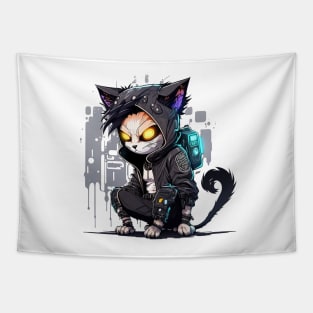 Hacker Cat Cyberpunk Tapestry