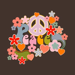 Retro Vintage Peace and Love Bohemian Design T-Shirt