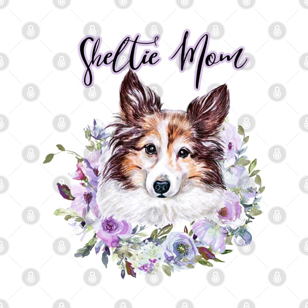 Sheltie Mom Cute Sheltie with Flower Wreath Illustration Art by AdrianaHolmesArt