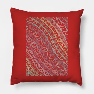 Metalic Celtic Filigree - Red Background Pillow