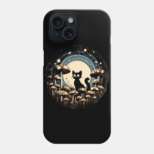 Funny Vintage Black Cat in Mushroom Garden Phone Case