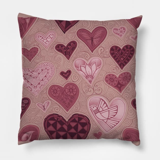 Hearts rose Pillow by AprilAppleArt