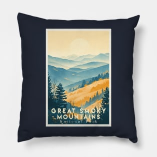 Great Smoky Mountains national park travel poster Pillow