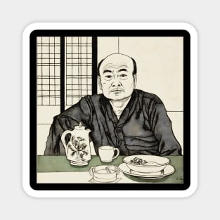 Asian man eating and drinking illustration Magnet