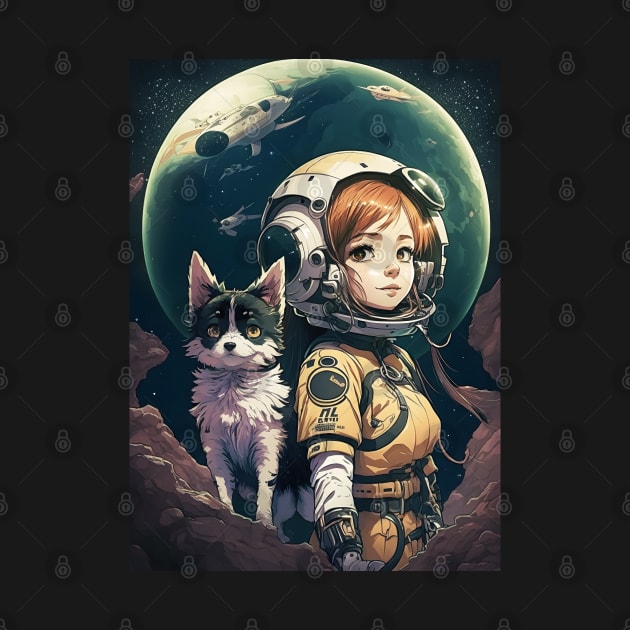 Girl & Dog in Space Fantastic Japanese Anime Retro 80s by Ai Wanderer